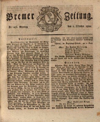 Bremer Zeitung Montag 2. Oktober 1820