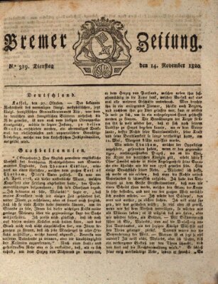 Bremer Zeitung Dienstag 14. November 1820