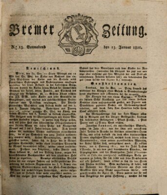 Bremer Zeitung Samstag 13. Januar 1821
