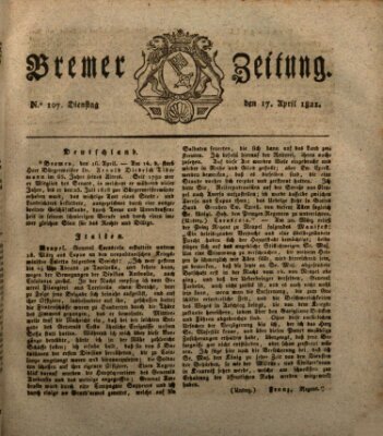 Bremer Zeitung Dienstag 17. April 1821