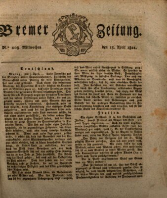 Bremer Zeitung Mittwoch 18. April 1821