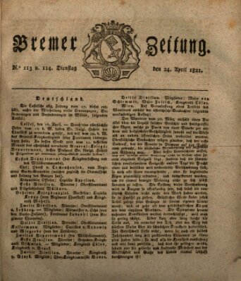 Bremer Zeitung Dienstag 24. April 1821