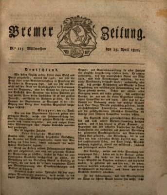 Bremer Zeitung Mittwoch 25. April 1821