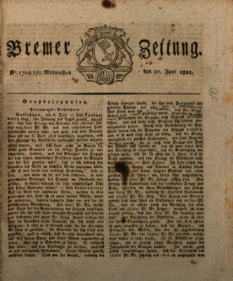 Bremer Zeitung Mittwoch 20. Juni 1821