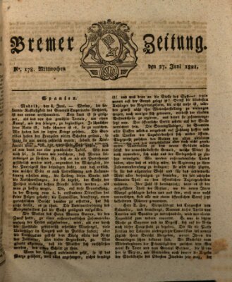 Bremer Zeitung Mittwoch 27. Juni 1821