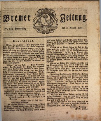 Bremer Zeitung Donnerstag 2. August 1821