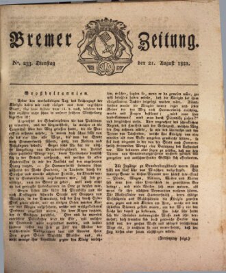 Bremer Zeitung Dienstag 21. August 1821