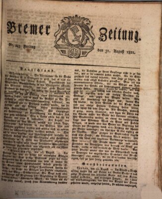 Bremer Zeitung Freitag 31. August 1821