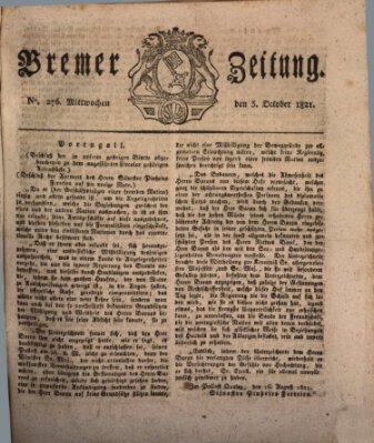 Bremer Zeitung Mittwoch 3. Oktober 1821