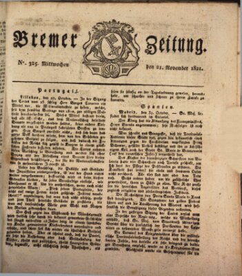 Bremer Zeitung Mittwoch 21. November 1821