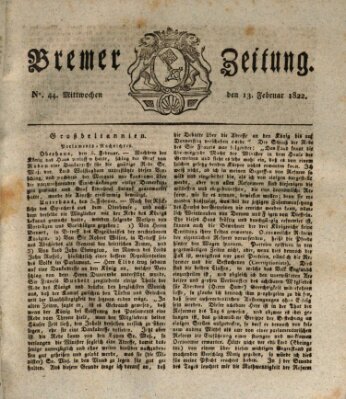 Bremer Zeitung Mittwoch 13. Februar 1822