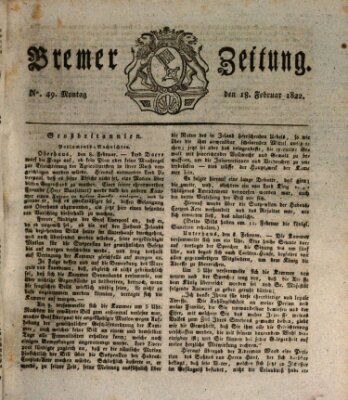 Bremer Zeitung Montag 18. Februar 1822