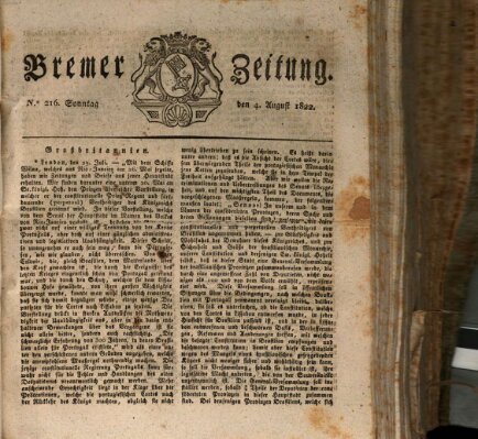 Bremer Zeitung Sonntag 4. August 1822