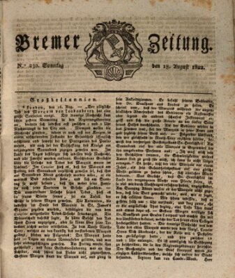 Bremer Zeitung Sonntag 18. August 1822