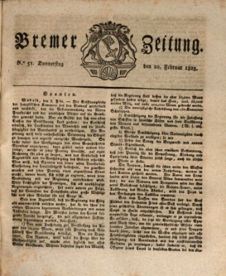 Bremer Zeitung Donnerstag 20. Februar 1823