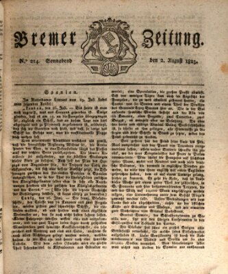 Bremer Zeitung Samstag 2. August 1823