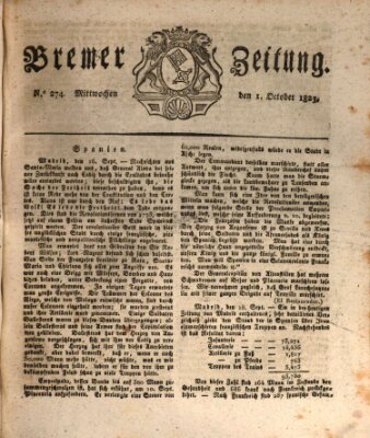 Bremer Zeitung Mittwoch 1. Oktober 1823