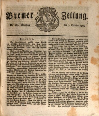 Bremer Zeitung Dienstag 7. Oktober 1823