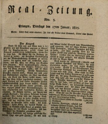 Erlanger Real-Zeitung Dienstag 17. Januar 1815