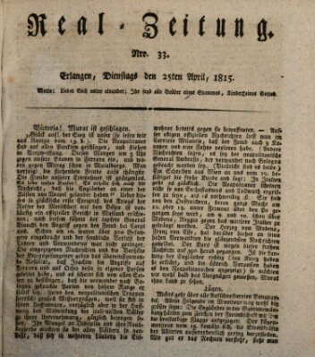 Erlanger Real-Zeitung Dienstag 25. April 1815