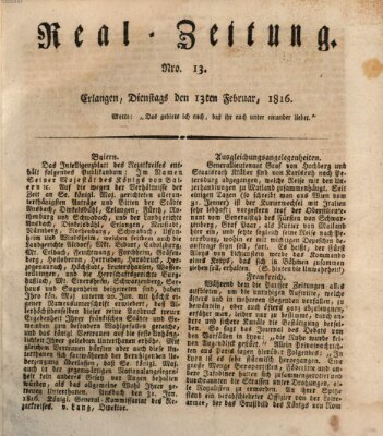 Erlanger Real-Zeitung Dienstag 13. Februar 1816