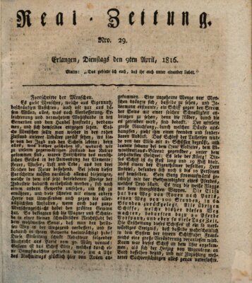 Erlanger Real-Zeitung Dienstag 9. April 1816