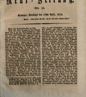 Erlanger Real-Zeitung Dienstag 16. April 1816