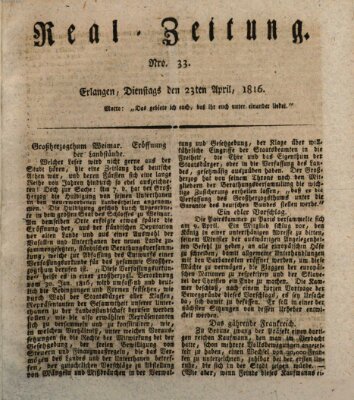 Erlanger Real-Zeitung Dienstag 23. April 1816