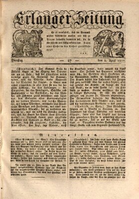 Erlanger Zeitung (Erlanger Real-Zeitung) Dienstag 2. April 1822