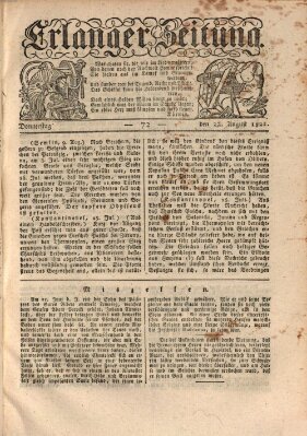 Erlanger Zeitung (Erlanger Real-Zeitung) Donnerstag 22. August 1822