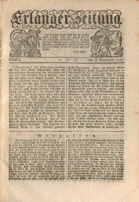 Erlanger Zeitung (Erlanger Real-Zeitung) Dienstag 3. September 1822