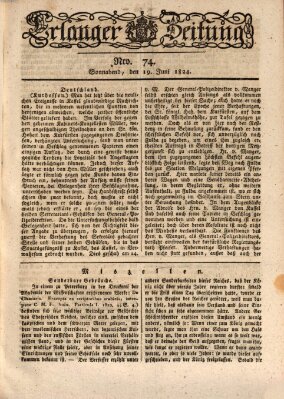 Erlanger Zeitung (Erlanger Real-Zeitung) Samstag 19. Juni 1824