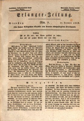 Erlanger Zeitung (Erlanger Real-Zeitung) Dienstag 17. Januar 1826