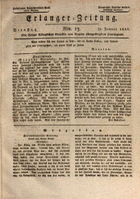 Erlanger Zeitung (Erlanger Real-Zeitung) Dienstag 31. Januar 1826