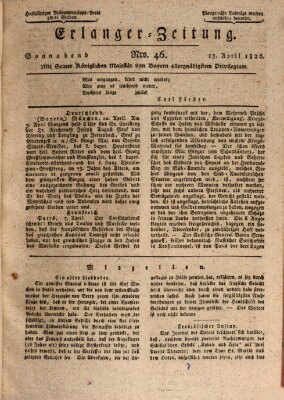 Erlanger Zeitung (Erlanger Real-Zeitung) Samstag 15. April 1826