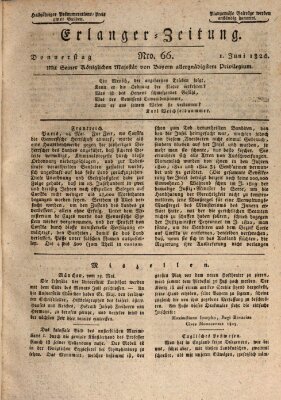 Erlanger Zeitung (Erlanger Real-Zeitung) Donnerstag 1. Juni 1826