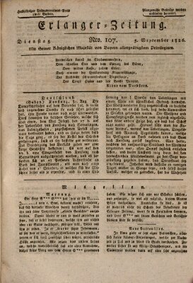 Erlanger Zeitung (Erlanger Real-Zeitung) Dienstag 5. September 1826