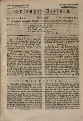 Erlanger Zeitung (Erlanger Real-Zeitung) Donnerstag 7. September 1826