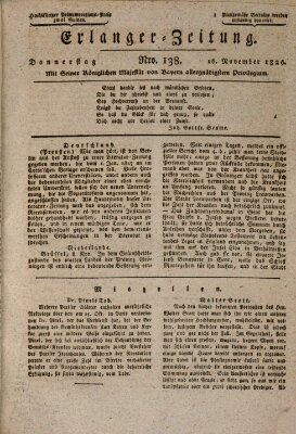 Erlanger Zeitung (Erlanger Real-Zeitung) Donnerstag 16. November 1826