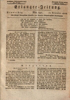 Erlanger Zeitung (Erlanger Real-Zeitung) Donnerstag 23. November 1826