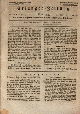 Erlanger Zeitung (Erlanger Real-Zeitung) Donnerstag 30. November 1826