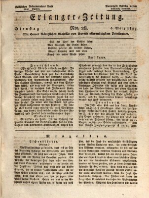 Erlanger Zeitung (Erlanger Real-Zeitung) Dienstag 6. März 1827