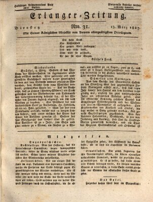 Erlanger Zeitung (Erlanger Real-Zeitung) Dienstag 13. März 1827