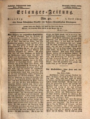 Erlanger Zeitung (Erlanger Real-Zeitung) Dienstag 3. April 1827