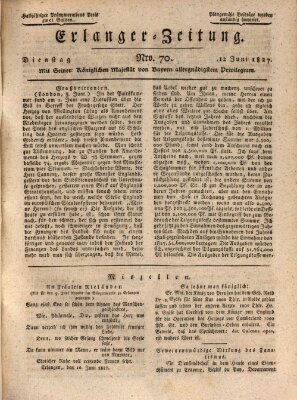 Erlanger Zeitung (Erlanger Real-Zeitung) Dienstag 12. Juni 1827