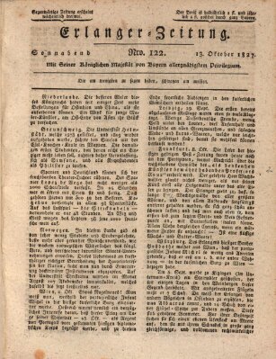 Erlanger Zeitung (Erlanger Real-Zeitung) Samstag 13. Oktober 1827