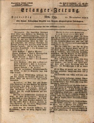 Erlanger Zeitung (Erlanger Real-Zeitung) Donnerstag 22. November 1827