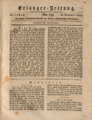 Erlanger Zeitung (Erlanger Real-Zeitung) Dienstag 18. November 1828