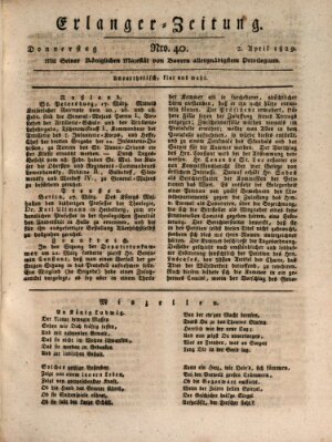 Erlanger Zeitung (Erlanger Real-Zeitung) Donnerstag 2. April 1829