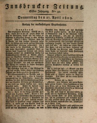 Innsbrucker Zeitung Donnerstag 27. April 1809